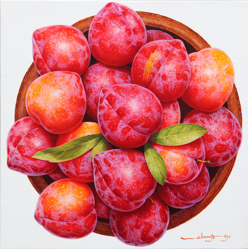 [No 1042]  자두-기억  53 X 53 .Oil on canvas 한지 .2025.JPG